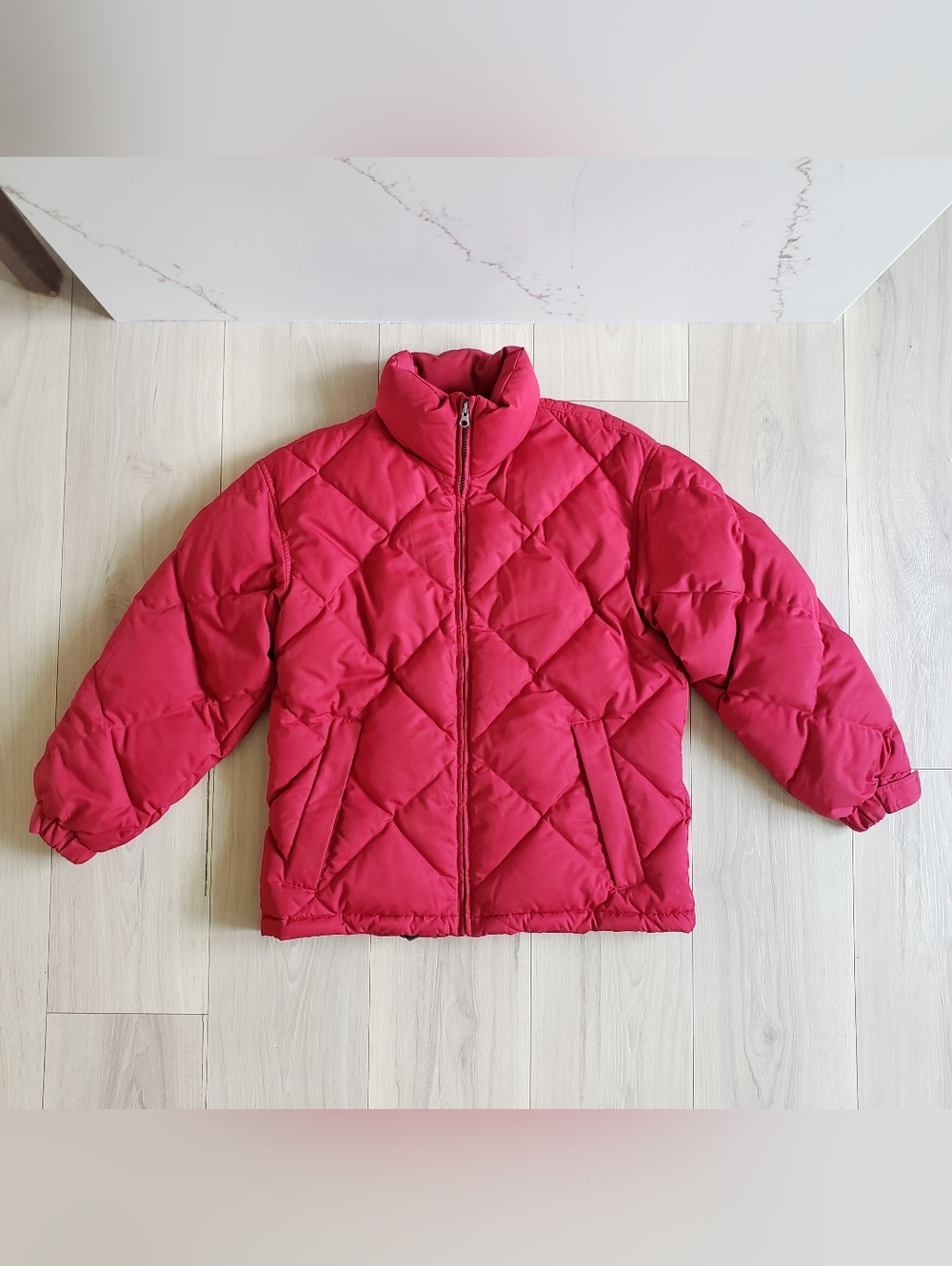 Eddie Bauer Goose Down Puffer Jacket Womens XS Red Quilted Coatโ